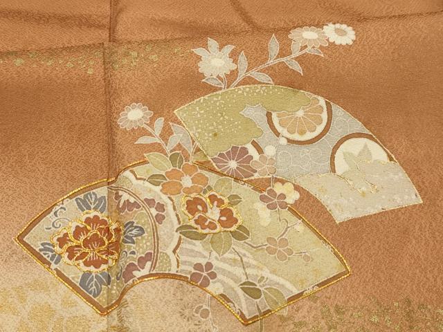 平和屋着物■訪問着　駒刺繍　地紙花文　暈し染め　金彩　正絹　逸品　AABJ7842sx