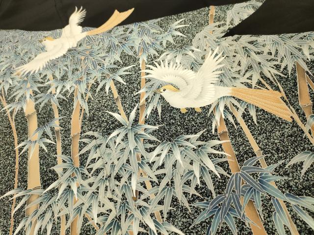 平和屋着物■豪華黒留袖　刺繍　笹竹飛鳥文　金糸　正絹　逸品　AABJ7843sx