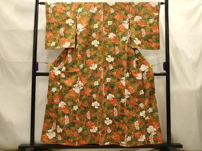 平和屋着物■上質な小紋　草花文　金彩　正絹　逸品　AABJ7848sx