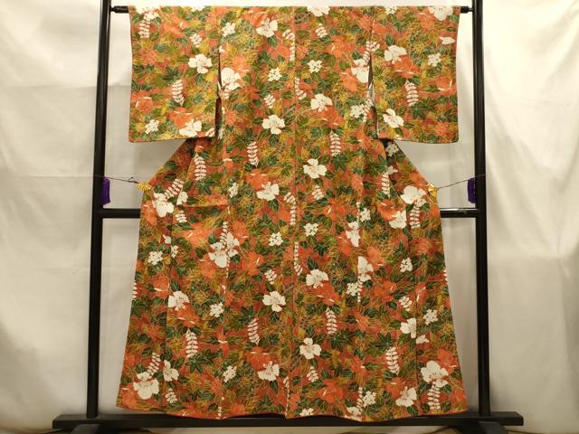 平和屋着物■上質な小紋　草花文　金彩　正絹　逸品　AABJ7848sx