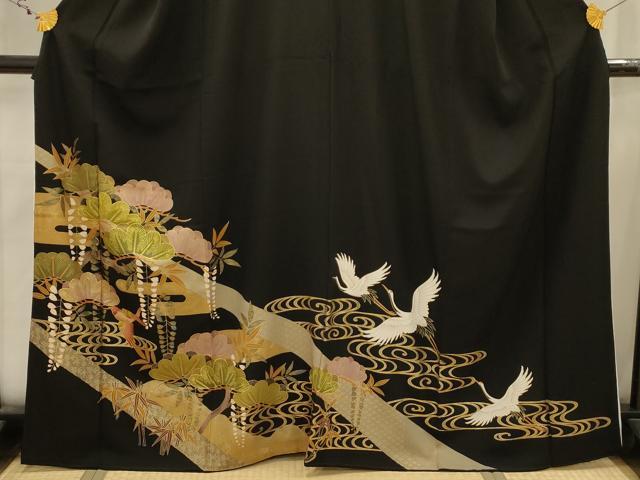 平和屋着物■豪華黒留袖　飛鶴浜松文　金彩　正絹　逸品　AABJ7853sx