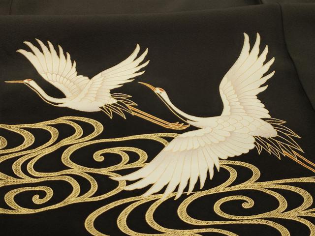 平和屋着物■豪華黒留袖　飛鶴浜松文　金彩　正絹　逸品　AABJ7853sx