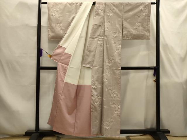 平和屋着物■上質な紬　絞り染　笹竹文　反端付き　正絹　逸品　AABJ7854sx