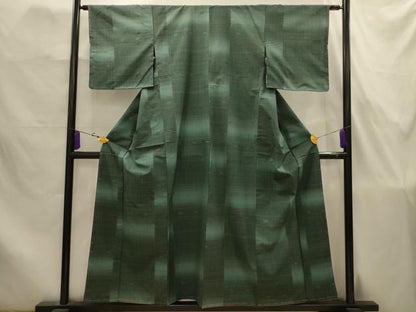平和屋着物■上質な紬　琉球絣　浪漫格子　反端付き　正絹　逸品　AABJ7855sx