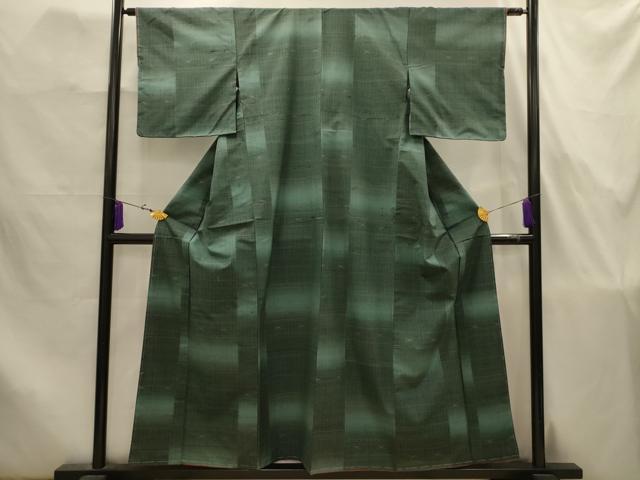 平和屋着物■上質な紬　琉球絣　浪漫格子　反端付き　正絹　逸品　AABJ7855sx