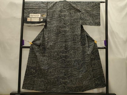 平和屋着物■あかね大島　紬　正人物風景文　証紙付き　絹　逸品　AABJ7857sx