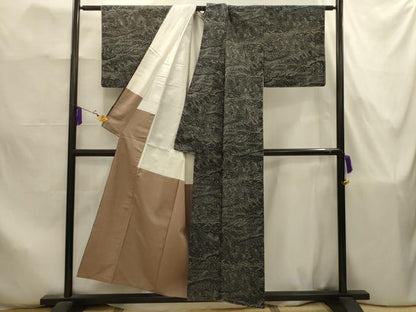 平和屋着物■あかね大島　紬　正人物風景文　証紙付き　絹　逸品　AABJ7857sx