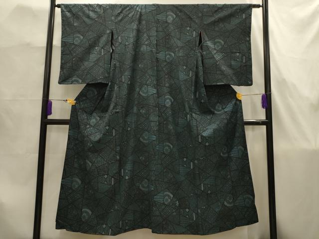 平和屋着物■アンティーク　大正ロマン　小紋　裂取花文　黒地　正絹　逸品　AABJ7859sx