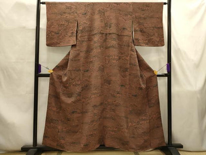 平和屋着物■上質な小紋　型染め　人物風景文　鬼しぼ縮緬　正絹　逸品　AABJ7860sx
