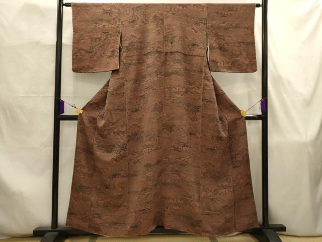 平和屋着物■上質な小紋　型染め　人物風景文　鬼しぼ縮緬　正絹　逸品　AABJ7860sx