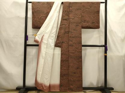 平和屋着物■上質な小紋　型染め　人物風景文　鬼しぼ縮緬　正絹　逸品　AABJ7860sx