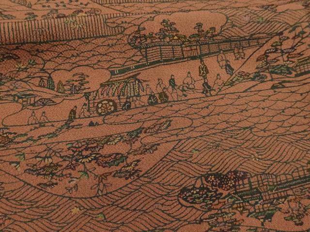 平和屋着物■上質な小紋　型染め　人物風景文　鬼しぼ縮緬　正絹　逸品　AABJ7860sx