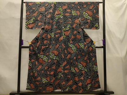 平和屋着物■上質な小紋　総絞り　幾何学文様　黒地　正絹　逸品　AABJ7862sx