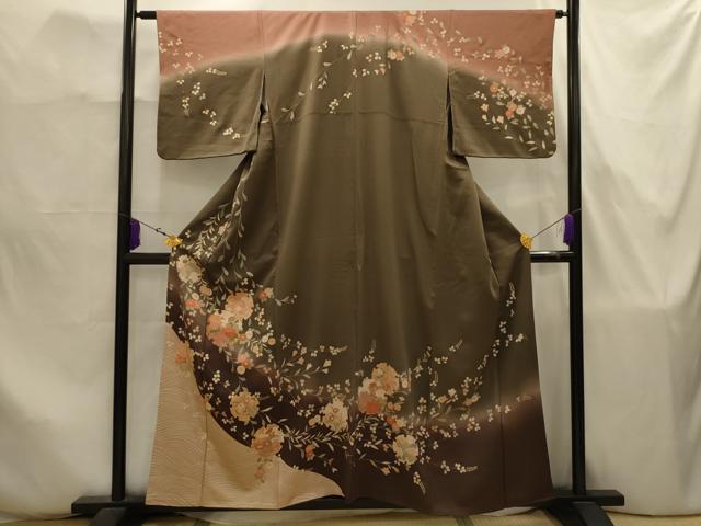 平和屋着物■訪問着　駒刺繍　雪輪花文　暈し染め　金彩　正絹　逸品　AABJ7866sx