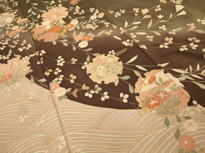 平和屋着物■訪問着　駒刺繍　雪輪花文　暈し染め　金彩　正絹　逸品　AABJ7866sx