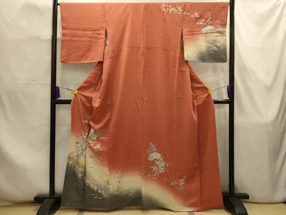 平和屋着物■訪問着　螺鈿　渡り橋飛鶴花文　暈し染め　金銀彩　正絹　逸品　AABJ7869sx