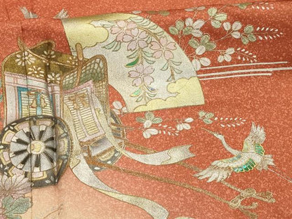 平和屋着物■訪問着　螺鈿　渡り橋飛鶴花文　暈し染め　金銀彩　正絹　逸品　AABJ7869sx