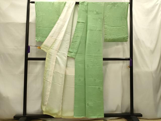 平和屋着物■上質な色無地　霞取亀甲地紋　若緑色　正絹　逸品　AABJ7872sx