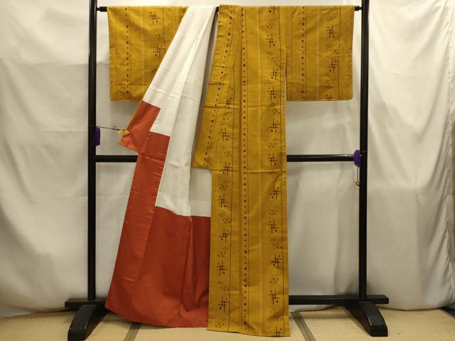 平和屋着物■上質な紬　琉球絣文様　正絹　逸品　AABJ7877sx
