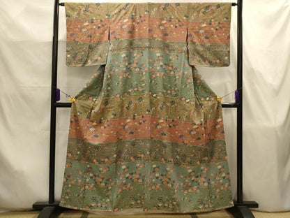 平和屋着物■訪問着　横段花文　金彩　正絹　逸品　AABJ7878sx