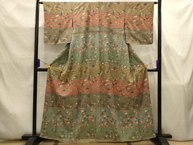 平和屋着物■訪問着　横段花文　金彩　正絹　逸品　AABJ7878sx