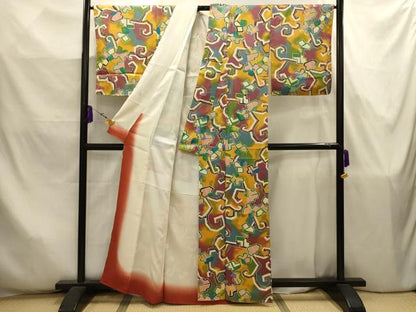 平和屋着物■上質な小紋　幾何学文様　正絹　逸品　AABJ7879sx