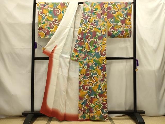 平和屋着物■上質な小紋　幾何学文様　正絹　逸品　AABJ7879sx