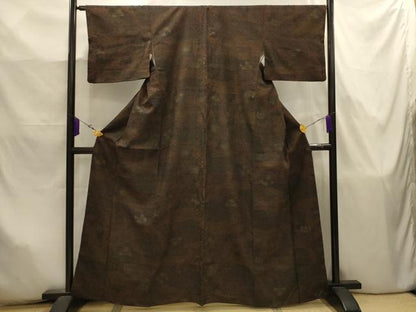 平和屋着物■上質な紬　草花文　正絹　逸品　AABJ7881sx