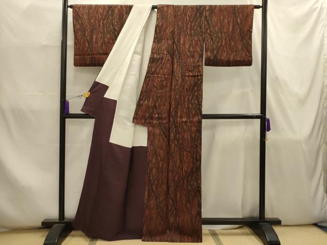平和屋着物■上質な紬　樹林文　正絹　逸品　AABJ7886sx