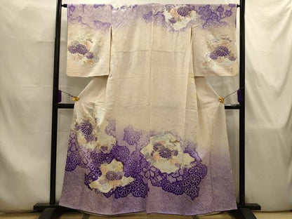 平和屋着物■訪問着　絞り　駒刺繍　草花文　銀彩　正絹　逸品　AABJ7887sx