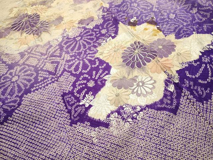 平和屋着物■訪問着　絞り　駒刺繍　草花文　銀彩　正絹　逸品　AABJ7887sx