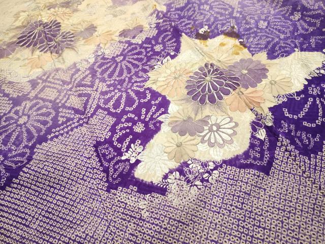 平和屋着物■訪問着　絞り　駒刺繍　草花文　銀彩　正絹　逸品　AABJ7887sx
