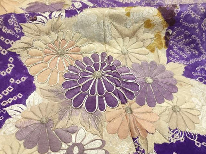 平和屋着物■訪問着　絞り　駒刺繍　草花文　銀彩　正絹　逸品　AABJ7887sx