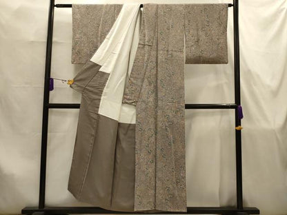 平和屋着物■上質な小紋　古代更紗　鬼しぼ縮緬　反端付き　正絹　逸品　AABJ7893sx