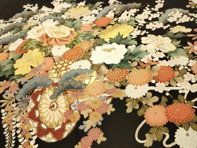 平和屋着物■豪華黒留袖　駒刺繍　花車文　金銀彩　正絹　逸品　AABJ7895sx