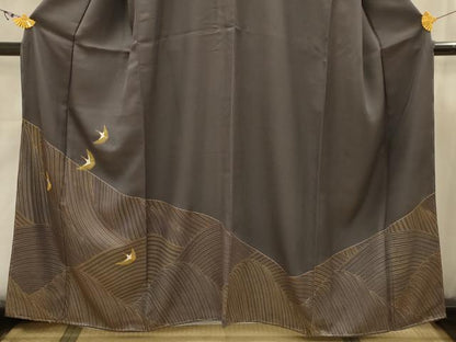 平和屋着物■訪問着　刺繍　立波飛鶴文　金糸　金彩　正絹　逸品　AABJ7896sx