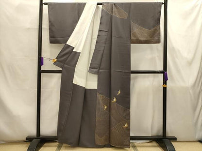 平和屋着物■訪問着　刺繍　立波飛鶴文　金糸　金彩　正絹　逸品　AABJ7896sx