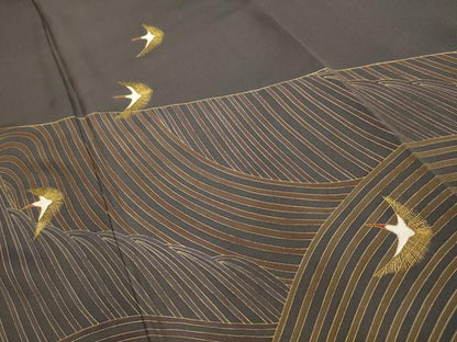 平和屋着物■訪問着　刺繍　立波飛鶴文　金糸　金彩　正絹　逸品　AABJ7896sx