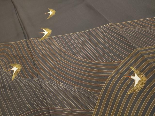平和屋着物■訪問着　刺繍　立波飛鶴文　金糸　金彩　正絹　逸品　AABJ7896sx