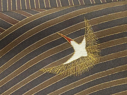 平和屋着物■訪問着　刺繍　立波飛鶴文　金糸　金彩　正絹　逸品　AABJ7896sx