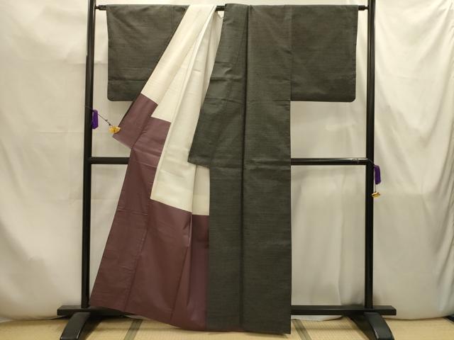平和屋着物■上質な紬　100亀甲　総詰め　黒地　正絹　逸品　AABJ7905sx