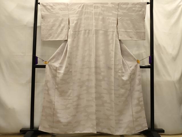 平和屋着物■上質な色無地　絞り　霞取り流水地紋　薄梅鼠色　正絹　逸品　AABJ7906sx