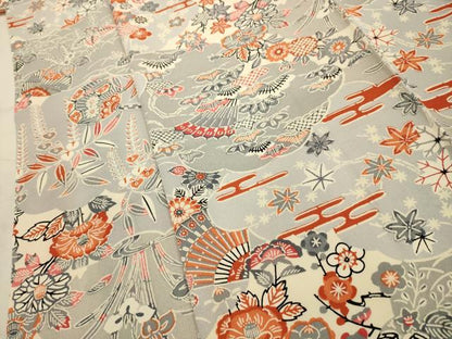 平和屋着物■上質な小紋　型染め　扇面花風景文　正絹　逸品　AABJ7909sx