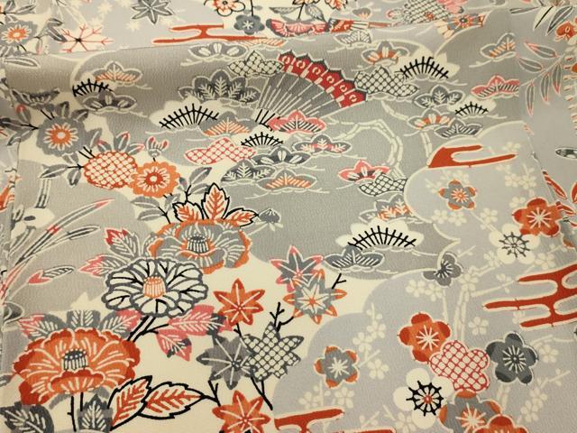 平和屋着物■上質な小紋　型染め　扇面花風景文　正絹　逸品　AABJ7909sx
