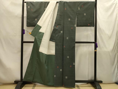 平和屋着物■上質な紬　井桁絣　正絹　逸品　AABJ7914sx