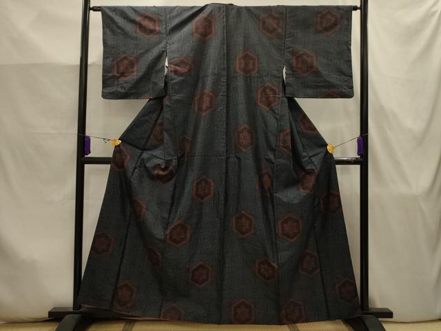 平和屋着物■本場大島紬　麻の葉亀甲文　正絹　逸品　AABJ7918sx