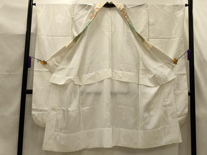 平和屋着物■振袖用長襦袢　無双仕立て　草花文　半衿刺繍　正絹　逸品　AABJ7924sx