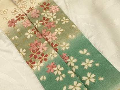 平和屋着物■振袖用長襦袢　無双仕立て　草花文　半衿刺繍　正絹　逸品　AABJ7924sx