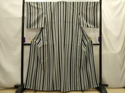 平和屋着物■小紋　間道　黒地　背抜き仕立て　洗える着物　AABJ7928sx