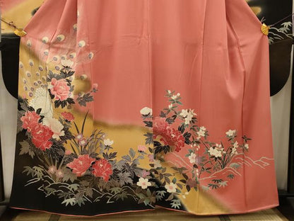 平和屋着物■豪華振袖　刺繍　花鳥文　暈し染め　金彩　正絹　逸品　AABJ7930sx